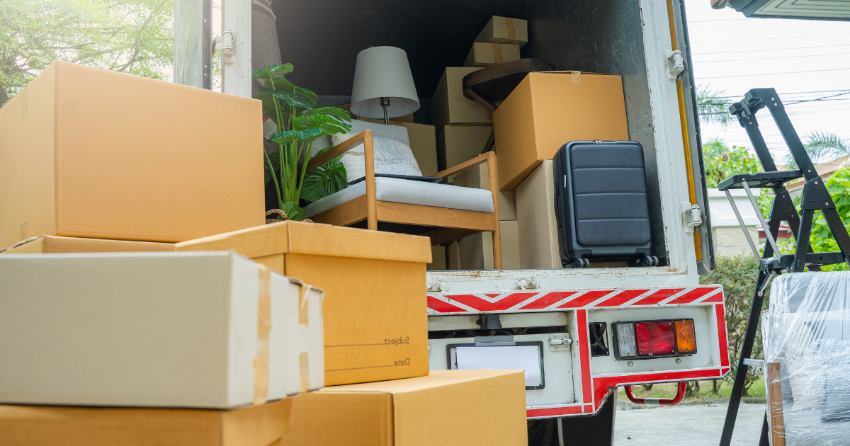 moving truck being loaded for a moving service by professionals with years of experience