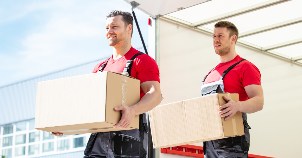 Movers ensuring everything is properly setup on the moving pod