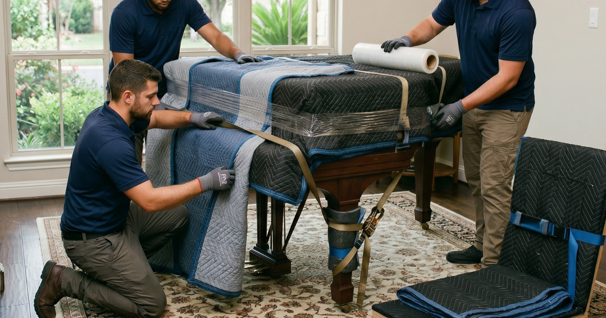 Piano being prepared to be moved